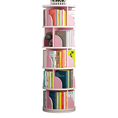 Bücherregale, um 360° drehbares Bücherregal, verstellbarer runder Bürotisch, Kinderboden, fördern das Interesse der Kinder am Lesen (Rosa 6 Schichten (46 * 188 cm)) (Rosa 5 Schichten (46 * 157 cm)) von ABBNIA