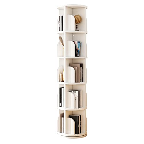 Drehbares Bücherregal, Bücherregal mit großer Kapazität, mehrschichtiges Aufbewahrungs-Bücherregal, einfaches Bücherregal aus Massivholz, Höhenverstellung (Rot 46 * 162,5 cm) (Weiß 39 * 162,5 cm) von ABBNIA