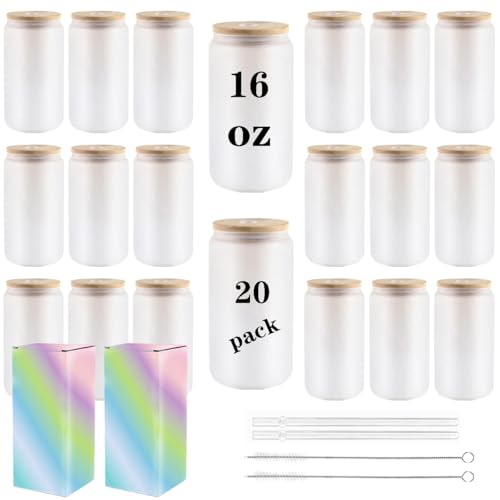 ABBSH Milchglasbecher mit Bambusdeckel, 473 ml, 20 Stück, Rohlinge, Bierdosen und Strohhalme ABBSH Milchglasbecher mit Bambusdeckel, 473 ml, 20 Stück, Rohlinge, Bierdosen und Strohhalme von ABBSH