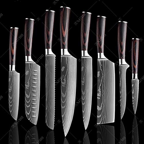 8" Zoll japanisches Küchenmesser Damaskus Muster Kochmesser Sharp Cleaver Slicing Gebrauchsmesser Werkzeug (Color : 8 PCS Value set) von ABCBCA