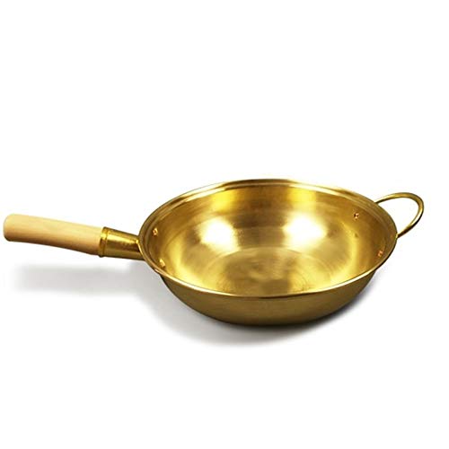 Reines Kupfer Wok Pan Kupfer Topf Verdickter Holzgriff Bratpfanne Messing Bratpfanne Kochgeschirr (Color : Ear copper pot 32cm) von ABCBCA