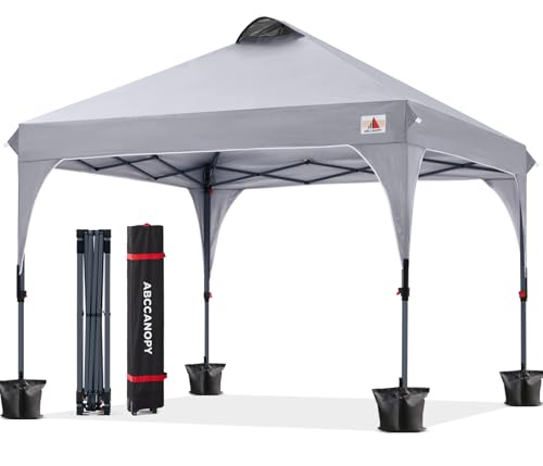 ABCCANOPY 2.5x2.5M Pavillon wasserdicht Pop-Up Gartenpavillon Festival Sonnenschutz Outdoor Baldachin Super Compact Canopy mit Rolltragetasche Bonus 4X Gewicht Taschen, 4X Seile 4X Pfähle,Hellgrau von ABCCANOPY