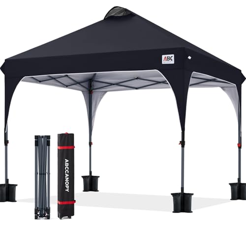 ABCCANOPY 2.5x2.5M Pavillon wasserdicht Pop-Up Gartenpavillon Festival Sonnenschutz Outdoor Baldachin Super Compact Canopy mit Rolltragetasche Bonus 4X Gewicht Taschen, 4X Seile 4X Pfähle,Schwarz von ABCCANOPY