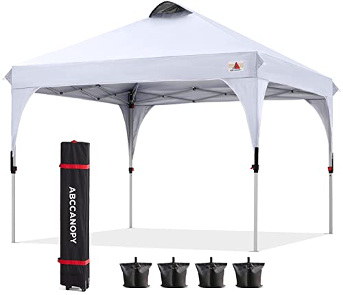 ABCCANOPY 2.5x2.5M Pavillon wasserdicht Pop-Up Gartenpavillon Festival Sonnenschutz Outdoor Baldachin Super Compact Canopy mit Rolltragetasche Bonus 4X Gewicht Taschen,4XSeile 4XPfähle,Weiß(ABC-SHJQ) von ABCCANOPY