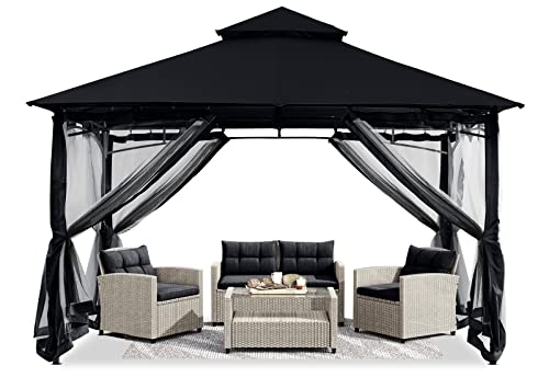ABCCANOPY 3.35x3.35m Gartenpavillon für Terrasse Doppeldachweichdach Garten Hinterhof-Pavillon mit Netz für Schatten und Regen,Schwarz ABCCANOPY 3.35x3.35m Gartenpavillon für Terrasse Doppeldachweichdach Garten Hinterhof-Pavillon mit Netz für Schatten und Regen,Schwarz von ABCCANOPY