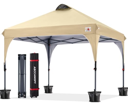ABCCANOPY 3x3M Pavillon wasserdicht Pop-Up Gartenpavillon Festival Sonnenschutz Outdoor Baldachin Super Compact Canopy mit Rolltragetasche Bonus 4X Gewicht Taschen, 4X Seile 4X Pfähle,Beige von ABCCANOPY