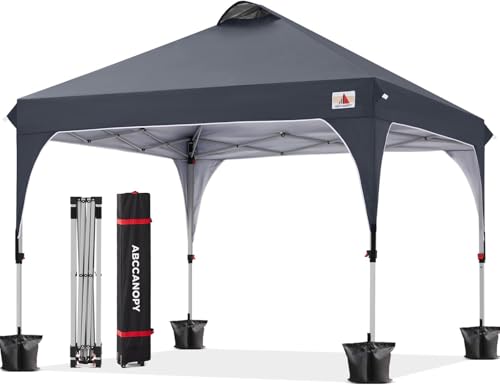 ABCCANOPY 3x3M Pavillon wasserdicht Pop-Up Gartenpavillon Festival Sonnenschutz Outdoor Baldachin Super Compact Canopy mit Rolltragetasche Bonus 4X Gewicht Taschen, 4X Seile 4X Pfähle,Darkgrau von ABCCANOPY