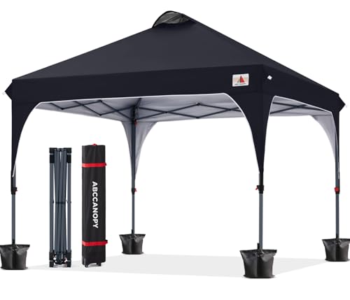 ABCCANOPY 3x3M Pavillon wasserdicht Pop-Up Gartenpavillon Festival Sonnenschutz Outdoor Baldachin Super Compact Canopy mit Rolltragetasche Bonus 4X Gewicht Taschen, 4X Seile 4X Pfähle,Schwarz von ABCCANOPY