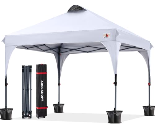 ABCCANOPY 3x3M Pavillon wasserdicht Pop-Up Gartenpavillon Festival Sonnenschutz Outdoor Pavillon mit Rolltragetasche Bonus 4X Gewicht Taschen, 4X Seile 4X Pfähle, Weiß von ABCCANOPY