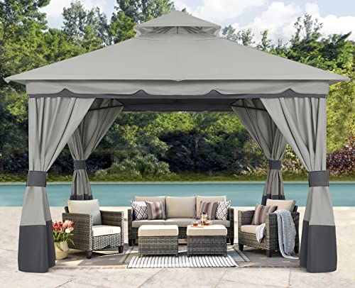 ABCCANOPY Gartenpavillon 3x3 mit Doppeldach, Pavillon Wasserdicht Stabil UV-Schutz 50+, 4 Seitenteile Gartenzelt für Ihren Garten, Ihre Terrasse, Party, Hochzeiten,Hellgrau von ABCCANOPY