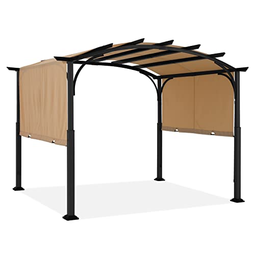 ABCCANOPY Pavillon Pergola 3x3m, gewölbter Gartenpavillon mit einziehbarem Sonnenschutz Überdachung,Beige von ABCCANOPY