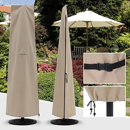 ABCCANOPY Schutzhülle für 230cm bis 340cm Sonnenschirm/Marktschirm Wasserdichte Outdoor-Sonnenschirm-Abdeckung mit Reißverschluss und Stange, groß, Khaki von ABCCANOPY