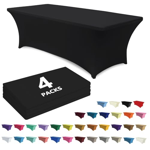 YEBABFIT ABCCANOPY 4 Pack 6 ft Spandex Tablecloths Stretch Table Cover Rectangular Table Fitted Polyester Tablecover Table Toppers Black von ABCCANOPY