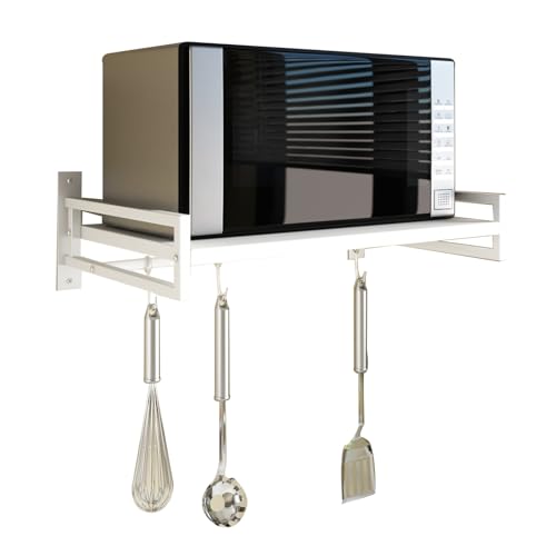 ABCOOL Wandmontage Mikrowellenofen Regal Rack für die Küche zu Hause, Carbon Stahl Counter Countertop Halter mit Haken Schiene und 3 verschiebbare Haken von ABCOOL