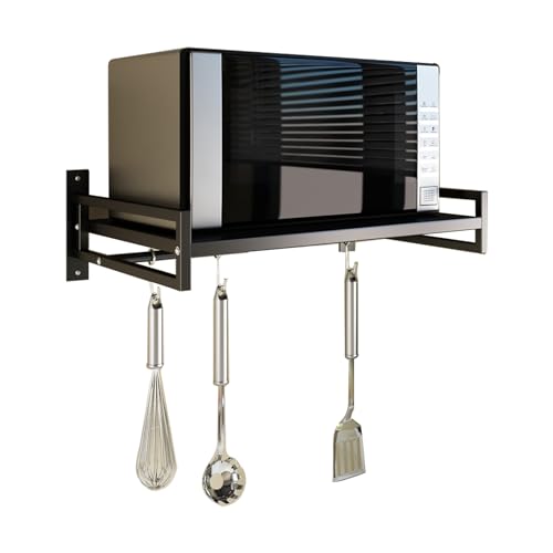 ABCOOL Wandmontage Mikrowellenofen Regal Rack für die Küche zu Hause, Carbon Stahl Counter Countertop Halter mit Haken Schiene und 3 verschiebbare Haken von ABCOOL