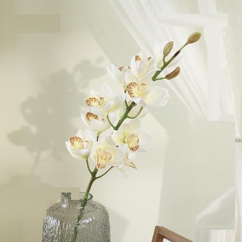 ABCWARRT 2pcs Künstliche Cymbidium Zweig Hochzeit Dekor gefälschte Blumen Home Wohnzimmer Esstisch Dekoration Simulation Blume (weiß) von ABCWARRT
