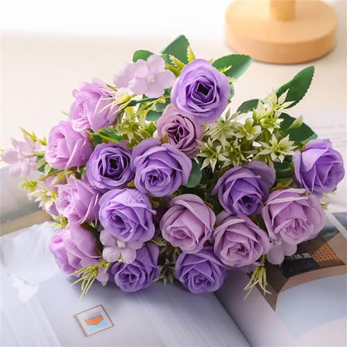 ABCWARRT 3pcs Hochzeit Simulation Duftende Rose Bouquet Seide Fake Blume Home Wohnzimmer Dekoration Künstliche Blumen Champagner Rosen (lila) von ABCWARRT