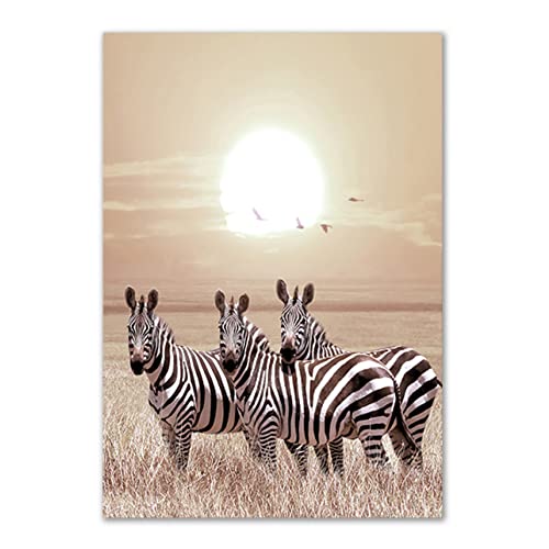 ABCWARRT Afrikanisches Grasland Löwe Niedliches Tierposter Zebra Giraffe Leopard Leinwanddruck Gemälde Natur Ebenen Bild Moderne Wohnkultur (40 * 60cm Kein Rahmen,7) von ABCWARRT