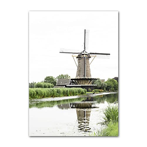 ABCWARRT Grüner Raum Natürliche Frühling Landschaft Malerei Pflanze Windmühle Auto Poster Moderne Kunst Bilder Home Wohnzimmer Dekoration Wand Bild (50 * 70cm Kein Rahmen,2) von ABCWARRT