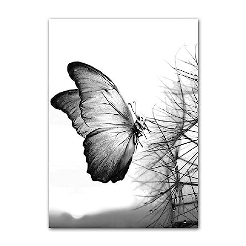ABCWARRT Moderne Home Art Leinwand Malerei Schwarz Und Weiß Blumen Und Pflanzen Poster Taraxacum Schmetterling Bild Wohnzimmer Dekoration (50 * 70m Kein Rahmen,2) von ABCWARRT