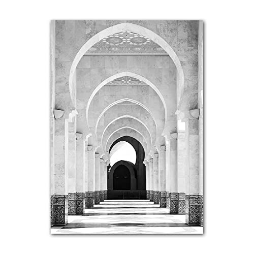 ABCWARRT Moderne Schwarz-Weiß-Leinwand-Malerei Große Moschee von Mekka Kaaba Schrift Islamisches Poster Wohnzimmer Dekor Bild Kein Rahmen (20 * 30cm Kein Rahmen,6) von ABCWARRT
