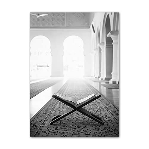 ABCWARRT Moderne Schwarz-Weiß-Leinwand-Malerei Große Moschee von Mekka Kaaba Schrift Islamisches Poster Wohnzimmer Dekor Bild Kein Rahmen (20 * 30cm Kein Rahmen,9) von ABCWARRT