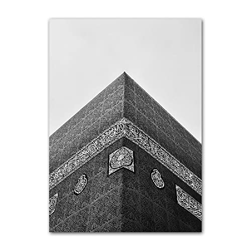 ABCWARRT Moderne Schwarz-Weiß-Leinwand-Malerei Große Moschee von Mekka Kaaba Schrift Islamisches Poster Wohnzimmer Dekor Bild Kein Rahmen (30 * 40cm Kein Rahmen,7) von ABCWARRT