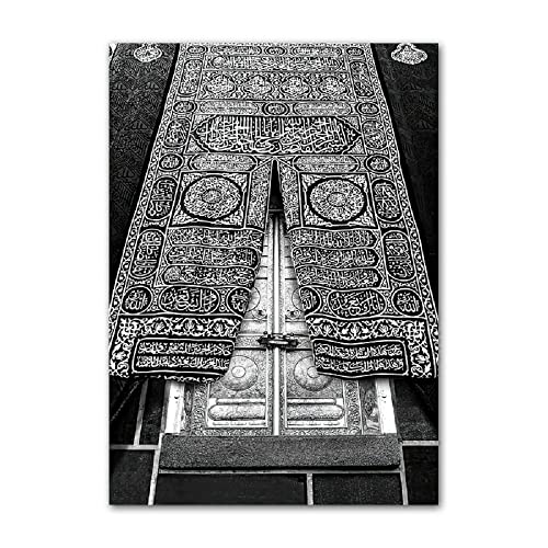 ABCWARRT Moderne Schwarz-Weiß-Leinwand-Malerei Große Moschee von Mekka Kaaba Schrift Islamisches Poster Wohnzimmer Dekor Bild Kein Rahmen (40 * 50cm Kein Rahmen,4) von ABCWARRT