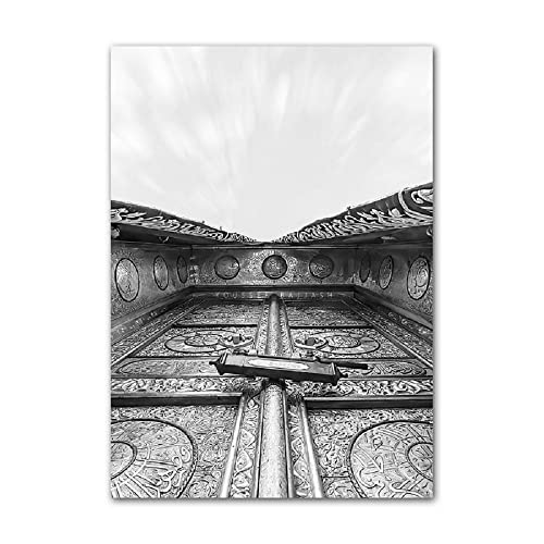 ABCWARRT Moderne Schwarz-Weiß-Leinwand-Malerei Große Moschee von Mekka Kaaba Schrift Islamisches Poster Wohnzimmer Dekor Bild Kein Rahmen (40 * 50cm Kein Rahmen,5) von ABCWARRT
