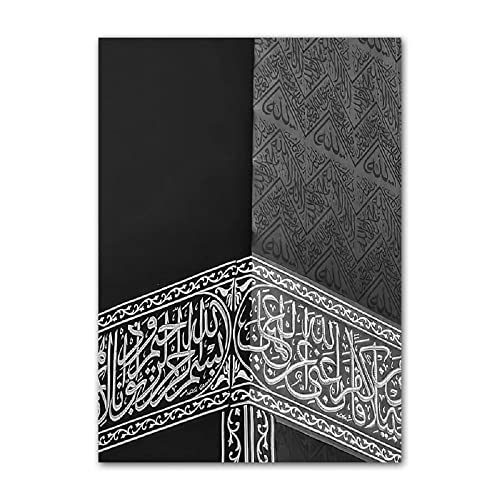 ABCWARRT Moderne Schwarz-Weiß-Leinwand-Malerei Große Moschee von Mekka Kaaba Schrift Islamisches Poster Wohnzimmer Dekor Bild Kein Rahmen (50 * 70cm Kein Rahmen,8) von ABCWARRT