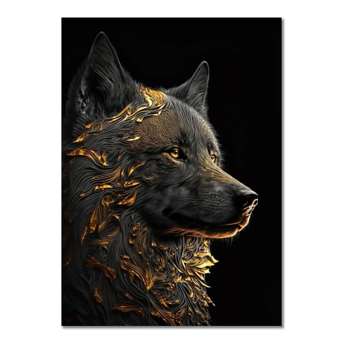 ABCWARRT Moderne abstrakte Kunst Leinwand Malerei Schwarz Gold Tier Poster Eule Tiger Löwe Wolf Adler Zebra Stier Bild Home Wand Dekoration (30 * 40cm Kein Rahmen,3) von ABCWARRT