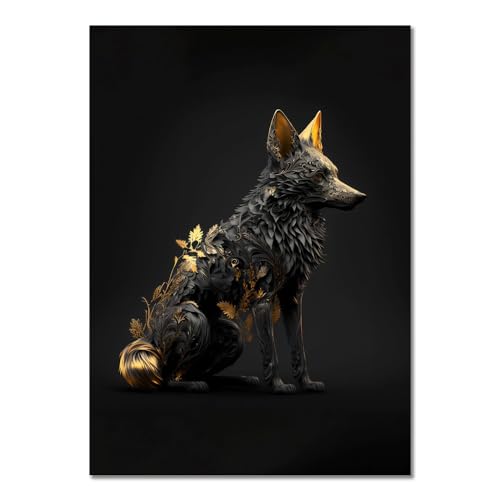 ABCWARRT Moderne abstrakte Kunst Leinwand Malerei Schwarz Gold Tier Poster Eule Tiger Löwe Wolf Adler Zebra Stier Bild Home Wand Dekoration (30 * 40cm Kein Rahmen,5) von ABCWARRT