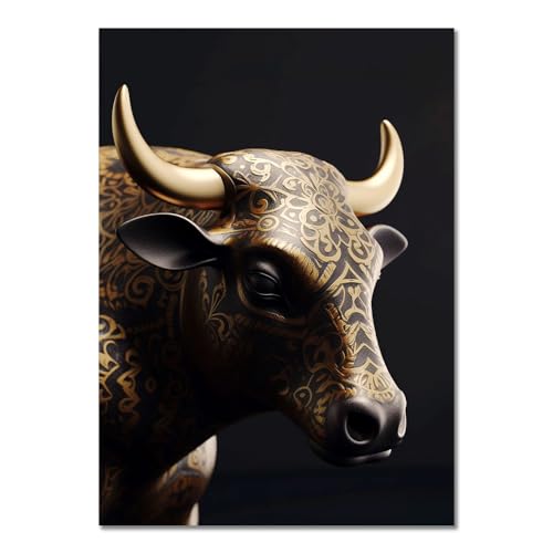 ABCWARRT Moderne abstrakte Kunst Leinwand Malerei Schwarz Gold Tier Poster Eule Tiger Löwe Wolf Adler Zebra Stier Bild Home Wand Dekoration (40 * 60cm Kein Rahmen,14) von ABCWARRT