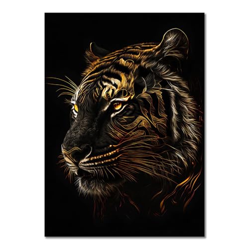 ABCWARRT Moderne abstrakte Kunst Leinwand Malerei Schwarz Gold Tier Poster Eule Tiger Löwe Wolf Adler Zebra Stier Bild Home Wand Dekoration (40 * 60cm Kein Rahmen,8) von ABCWARRT