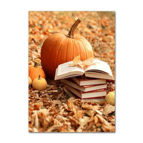 Nordic Art Canvas Malerei Herbst Landschaft Poster Deciduous Ahornblatt Kürbis Buch Bild Home Wohnzimmer Schlafzimmer Dekoration (50 * 70cm Kein Rahmen,10) von ABCWARRT