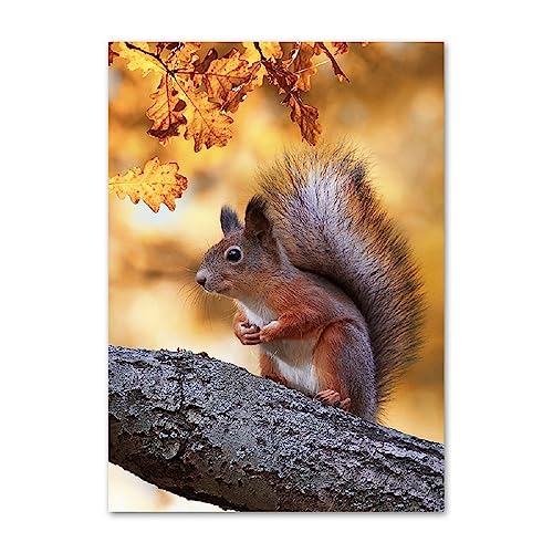 ABCWARRT Nordic Art Canvas Malerei Herbst Wald Landschaft Poster Blatt Hirsch Eichhörnchen Berg See Bild Home Wohnzimmer Dekoration (20 * 30cm Kein Rahmen,2) von ABCWARRT