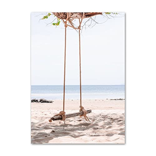 ABCWARRT Tropischer Strand Landschaft Natürliche Palme Poster Wandkunst Leinwand Malerei Schaukel Dekoration Bilder Für Wohnzimmer Wohnkultur (40 * 60cm Kein Rahmen,2) von ABCWARRT