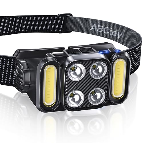 ABCidy Stirnlampe LED Wiederaufladbar, IPX4 Wasserdichtes Ultrahelles Kopflampe USB, Bewegungssensor-Kopflampe mit 12 Beleuchtungsmodi für Beim Wandern, Reparaturen, Campen, Klettern von ABCidy