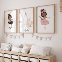 3Er-Set Personalisierte Poster Ballerina-Tänzerin - Dekoration Für Babyzimmer Mädchen Geburtsgeschenk Vorname Und Blumige Initiale von ABCreationParis