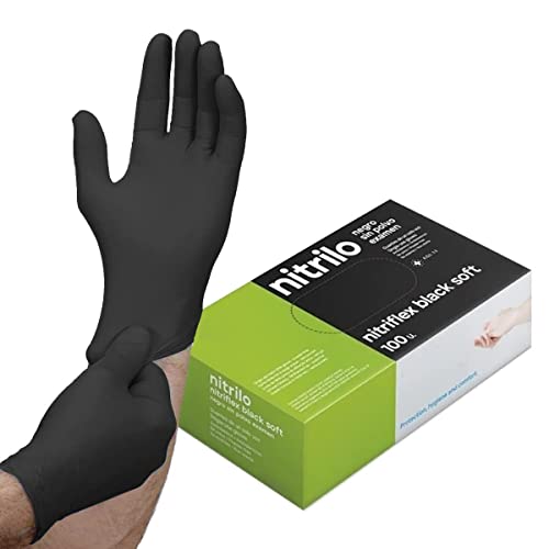 100 Nitril-Einweghandschuhe, Größe M, Nitrilhandschuhe, Schwarz, puderfreie Handschuhe, schwarze Handschuhe (LATEX FREE), CE-zertifiziert nach EN455, Lebensmittelhandschuhe (Größe M, Schwarz) von ABD