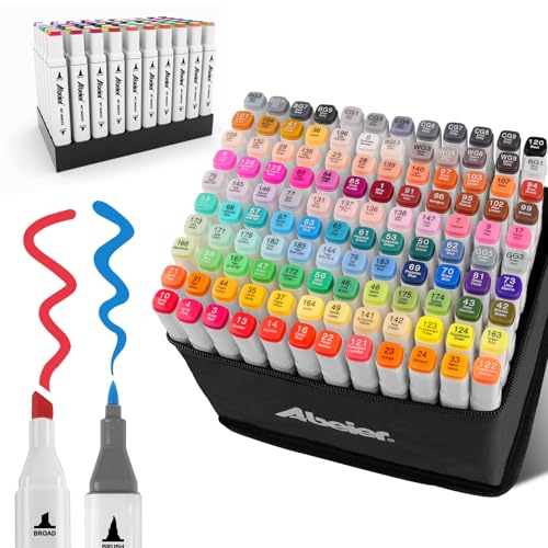 ABEIER Alkohol Marker Stifte Set,120 Farben Pinsel Marker Stift Doppelspitze Filzstifte Brush,Pinsel Alkoholmarker für Zeichnen,Skizzieren,für Kinder, Lehrer, Büro&Schulbedarf,Inkl.1 Blender von ABEIER