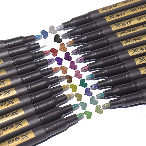 ABEIER Metallic Marker Stifte,20 Farben Metallischen Stift Pens,Gold Metallischen Stift set für schwarzes Papier,Steinmalerei, gästebuch,Kartenherstellung,Scrapbooking,Handwerk, zum Metall,Holz von ABEIER