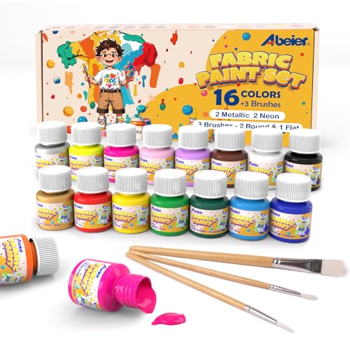 ABEIER Stoffmalfarben Textilfarben Waschfest, Set aus 16 x 20ml Stofffarben in Fläschchen,Enthält 3 Pinsel.Das Textilfarben-Set eignet sich für Kleidung, Taschen und allen Stoffen ABEIER Stoffmalfarben Textilfarben Waschfest, Set aus 16 x 20ml Stofffarben in Fläschchen,Enthält 3 Pinsel.Das Textilfarben-Set eignet sich für Kleidung, Taschen und allen Stoffen von ABEIER