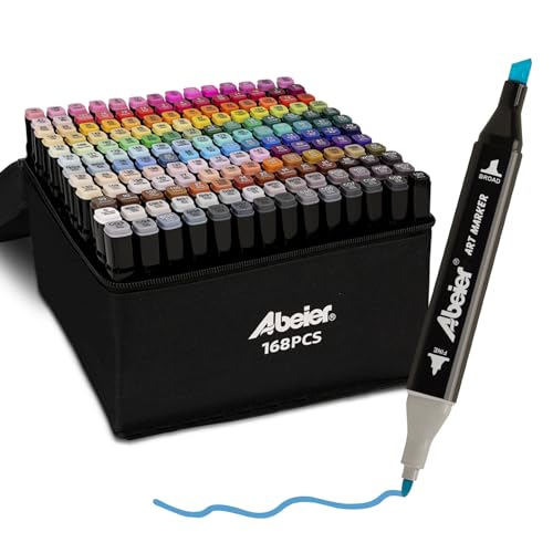 168 Farben Marker Set Filzstifte Set, Alkohol Marker Twin Tip Marker Textmarker Stift Set, Alkoholmarker für Kinder Erwachsene Manga Skizzieren Kalligraphieren, Ausmalen mit Tragetasche von ABEIER