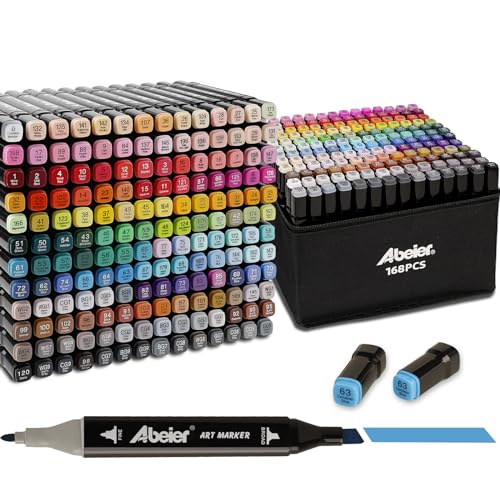 ABEIER 168 Farben Marker Set Filzstifte Set, Alkohol Marker Twin Tip Marker Textmarker Stift Set, Alkoholmarker für Kinder Erwachsene Manga Skizzieren Kalligraphieren, Ausmalen mit Tragetasche von ABEIER