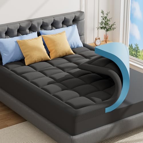 ABENE Matratzen Topper 200x200cm H4 Gel Schaum Topper mit Waschbar Bambusfaser Bezug, 7cm Höhe Matratzentopper für Boxspringbett Stützschaum Atmungsaktiv Druckverteilung（200cmx200cm, Grau） von ABENE