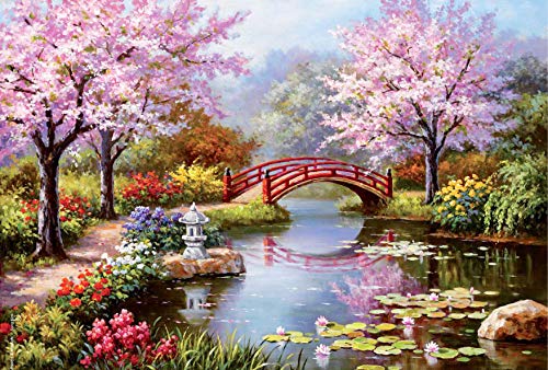 Diamond Painting Full Set, ABEUTY DIY 5D Diamant Painting Kirschbaum Brücke Fluss Blumen Landschaft Pflanze Malen Diamant Malerei Malen nach Zahlen Kreuzstich Crystal Diamond Art Kits von ABEUTY