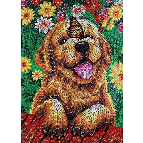 Diamond Painting Full Set, ABEUTY DIY 5D Diamant Painting Schön Gelb Hund Schmetterling & Farbenfrohe Blumen Diamant Malerei Malen nach Zahlen Kreuzstich Crystal Diamond Art Kits von ABEUTY