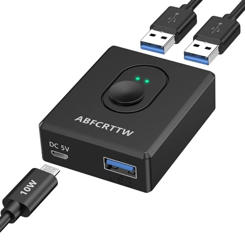 USB 3.0 Switch 2 PC, Bi-Direktional USB Umschalter 2PC USB Switch 1 in 2 Out (2 in 1 Out), USB KVM Switch für Tastatur,Maus,Drucker,Webcam, USB Switcher Unterstützt Carplay und Android Auto von ABFCRTTW