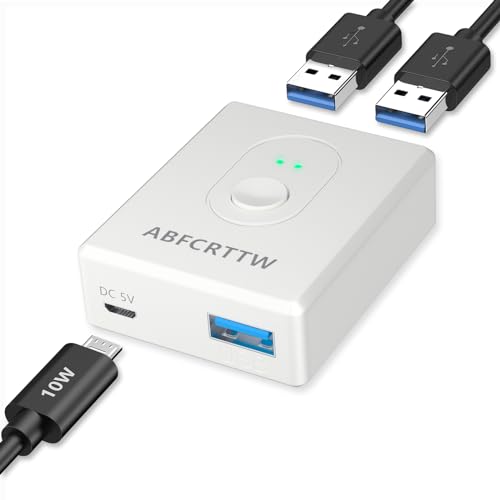 USB 3.0 Switch Powered, Bi-Direktional Umschalter 2PC 1 in 2 out (2 in 1 out), KVM Switch für Tastatur, Maus, Drucker, Webcam, Switcher Unterstützt Carplay und Android Auto, Weiß von ABFCRTTW